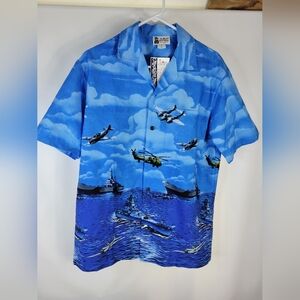 NWT Aloha Republic Pearl Harbor USA Made SS Button Front Shirt Size Medium